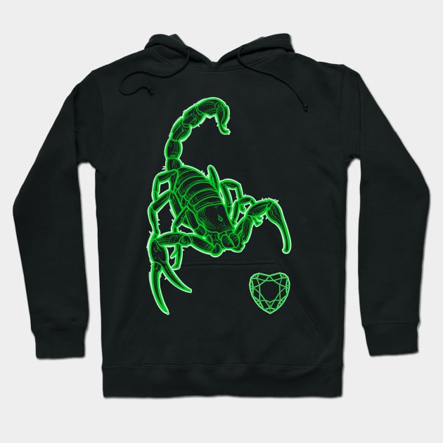 Green scorpion with heart gem Hoodie by weilertsen
